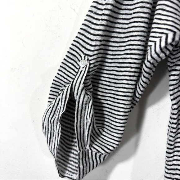 2/$35 Adrienne Vittadini linen Tunic 3/4 long sleeve black white striped sweater - Picture 5 of 11